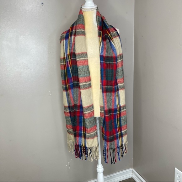 Fall Blanket Scarf by Tickled Pink Plaid Multicolored Fringe - Picture 3 of 10